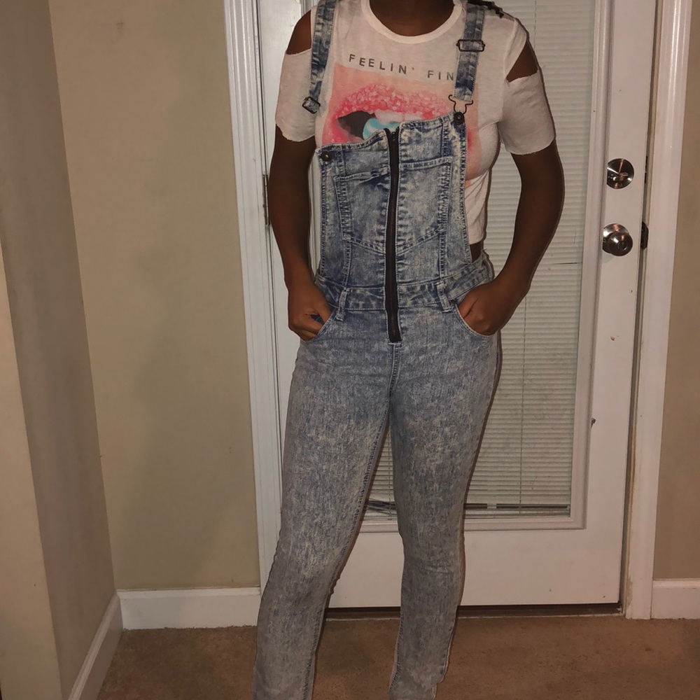 HWY  Fitted Acid Wash Overall Jeans